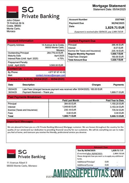 em branco Monaco SG Private Banking (Mônaco) Declaração de hipoteca Word e modelo PDF